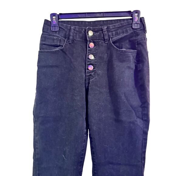 KUNMI Black Stretch Button Fly Flare Jeans  Sz 4 - Picture 2 of 7